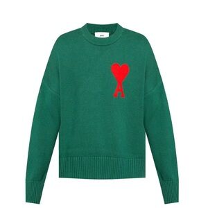 Ami Big Heart Embroidery Crewneck Sweater 'Green' size L